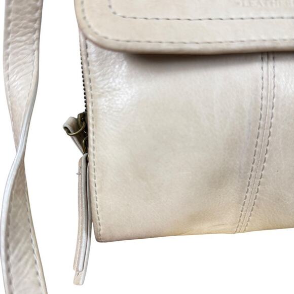 American Leather Co Cream Ivory Leather Crossbody Small Purse Card Organizer Bag - Picture 2 of 16